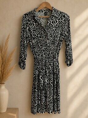 Saint Tropez West Black & White Patterned Long Sleeve Dress